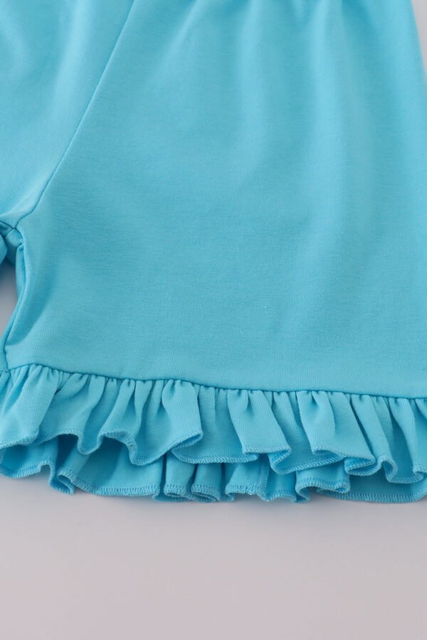 Blue character embroidery bow ruffle shorts set - Image 4