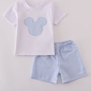 Blue character applique shorts set