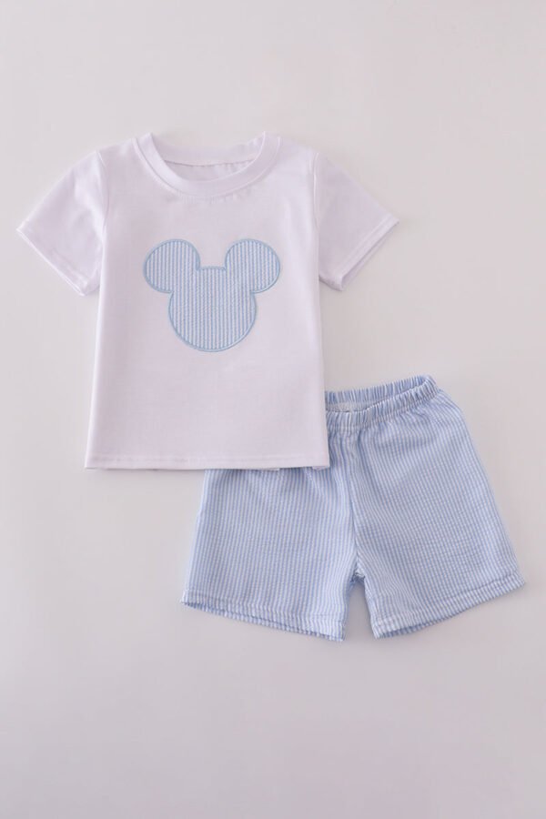 Blue character applique shorts set