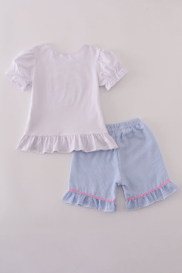 Blue character applique bow ruffle shorts set - Image 4