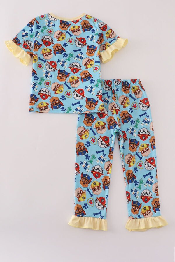 Blue character print ruffle pajamas set - Image 5