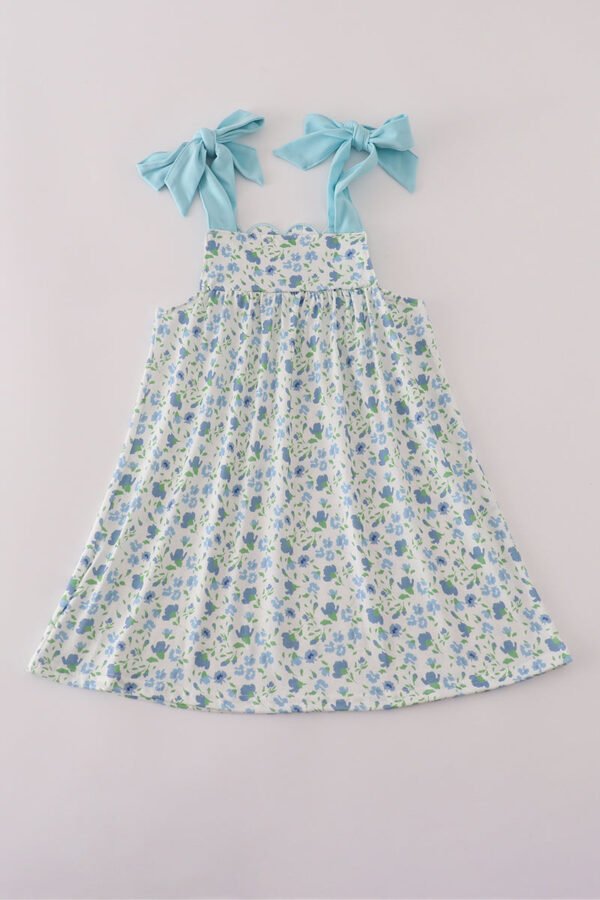 Blue floral print bow dress - Image 3