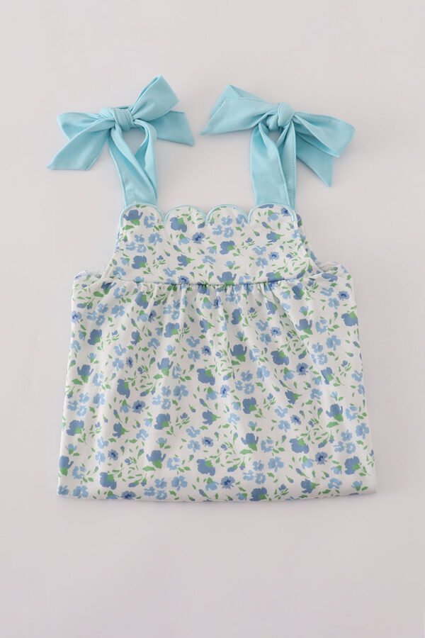 Blue floral print bow dress - Image 5