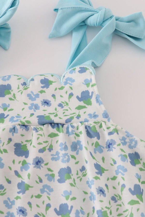 Blue floral print bow dress - Image 4