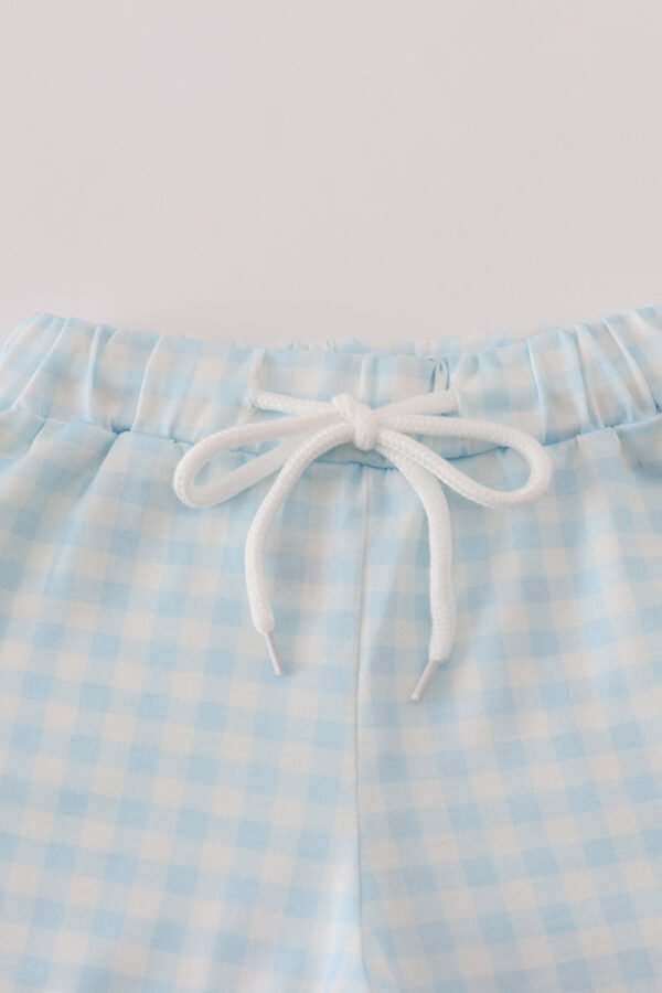Blue character embroidery gingham shorts set - Image 3