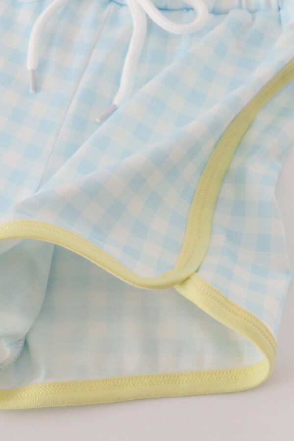 Blue character embroidery gingham shorts set - Image 4
