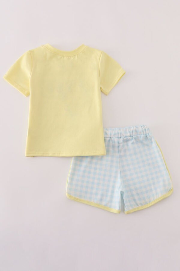 Blue character embroidery gingham shorts set - Image 5