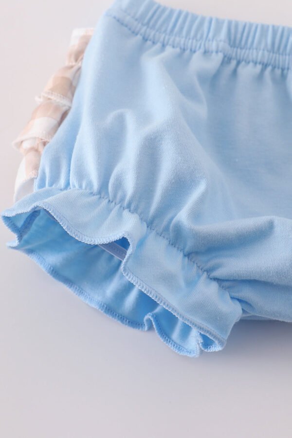 Beige puppy embroidery gingham bloomer set - Image 2