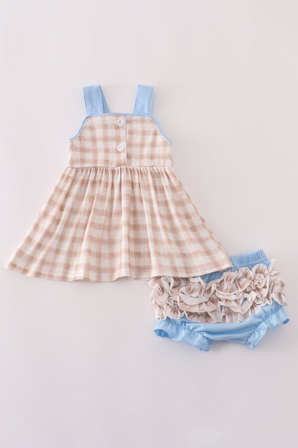 Beige puppy embroidery gingham bloomer set - Image 3