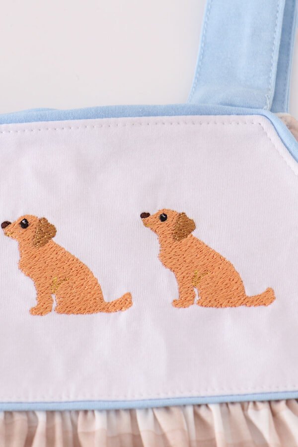 Beige puppy embroidery gingham dress - Image 2