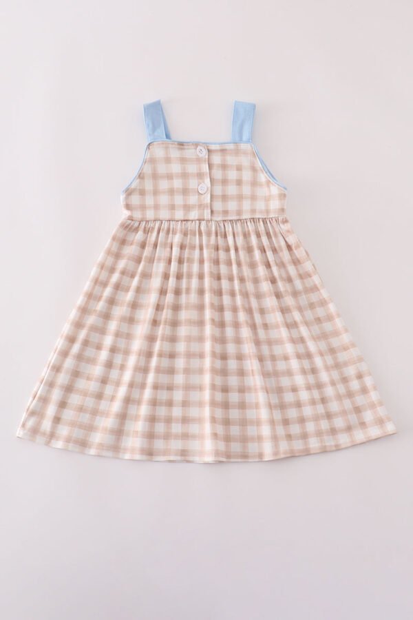 Beige puppy embroidery gingham dress - Image 4