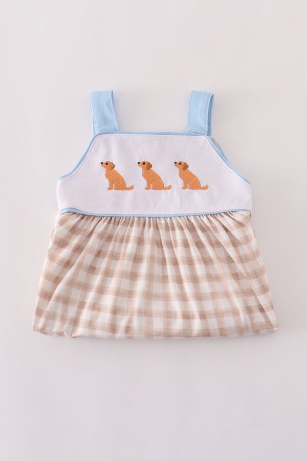 Beige puppy embroidery gingham dress - Image 5