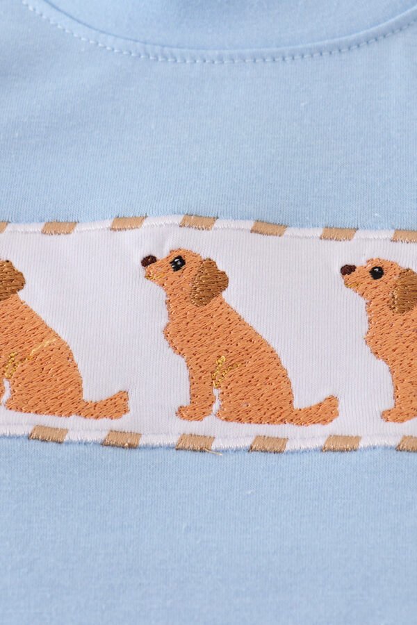 Beige puppy embroidery gingham shorts set - Image 2
