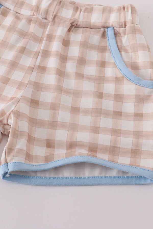 Beige puppy embroidery gingham shorts set - Image 4