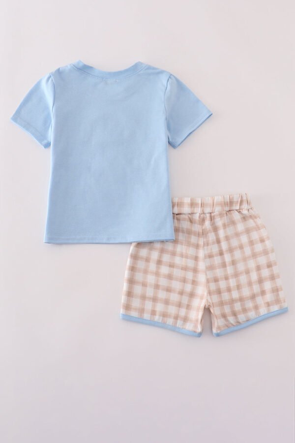 Beige puppy embroidery gingham shorts set - Image 5