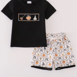 Black Witch pumpkin embroidery top