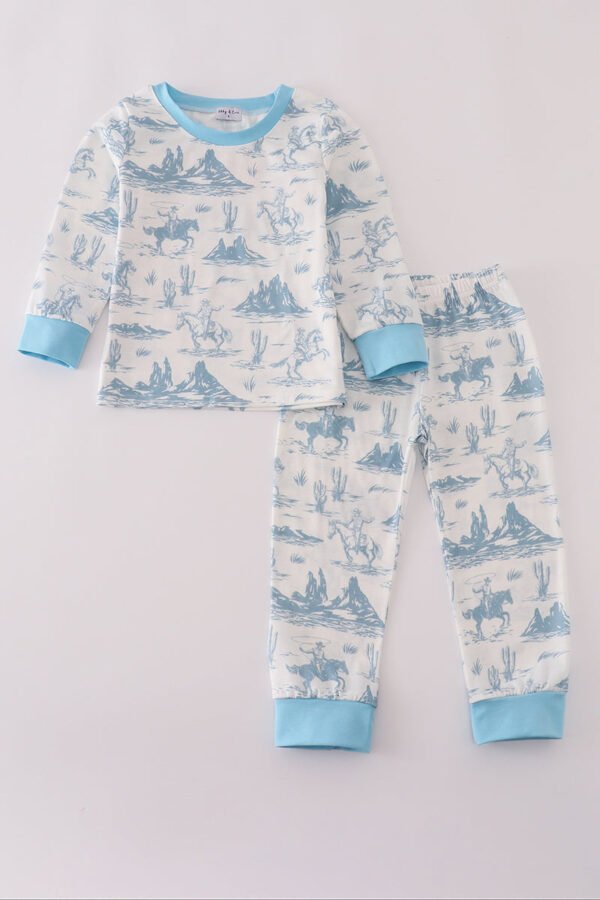 Blue cowboy print pants set