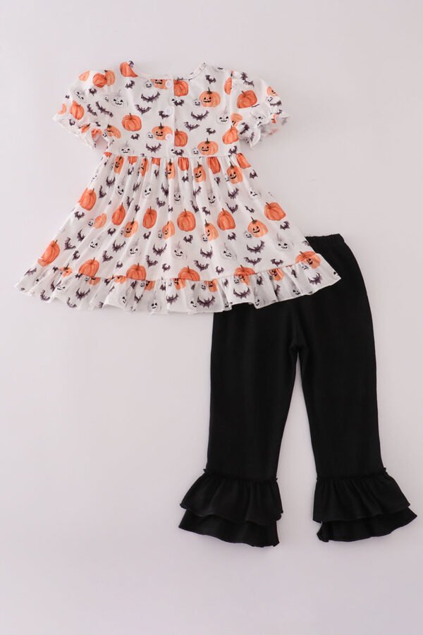 Black pumpkin print ruffle pants set - Image 5