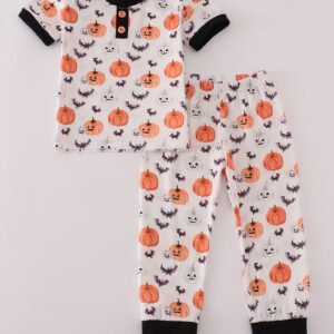 Black pumpkin print pants set