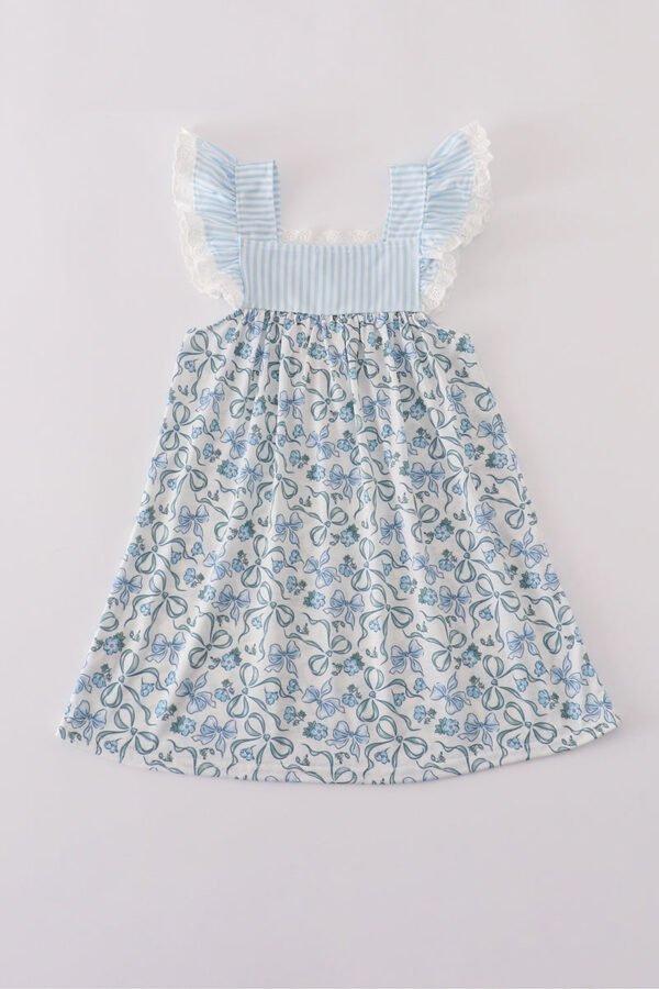 Blue bow & lace print ruffle dress - Image 4