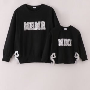 Black MINI bow glitter mom&me top