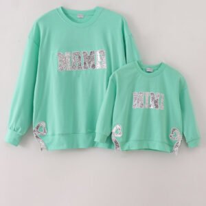 Green MINI bow glitter mom&me top