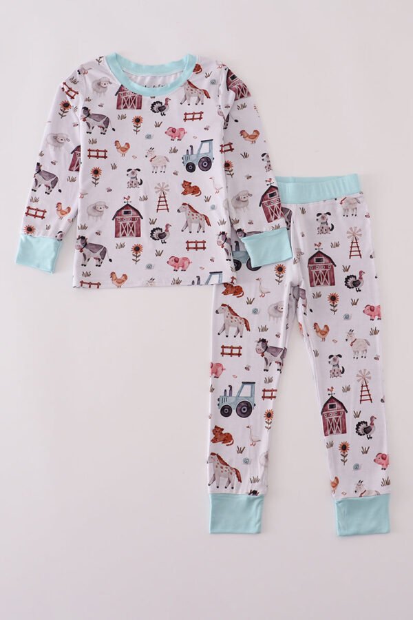 Blue family farm pajamas bamboo pants set