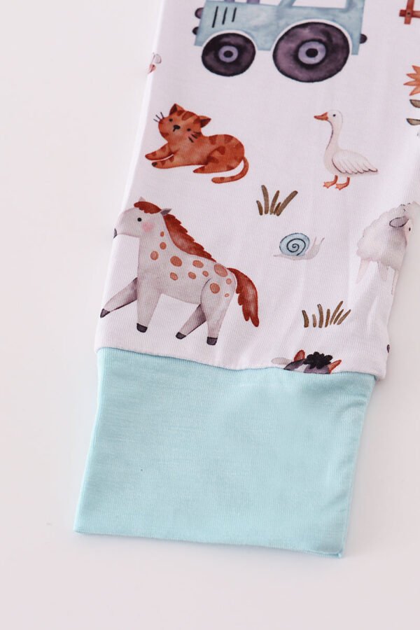 Blue family farm pajamas bamboo pants set - Image 4