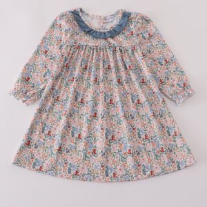 Blue floral print ruffle dress