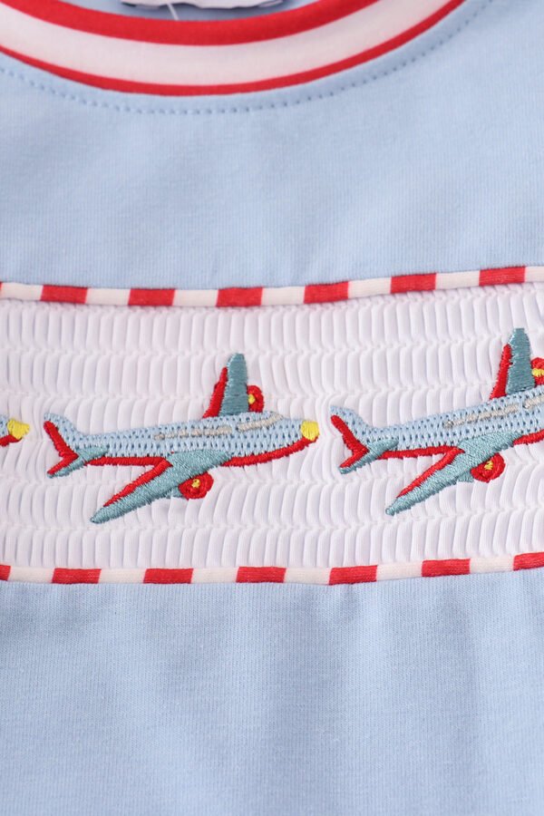 Blue airplane embroidery stripe pants set - Image 2