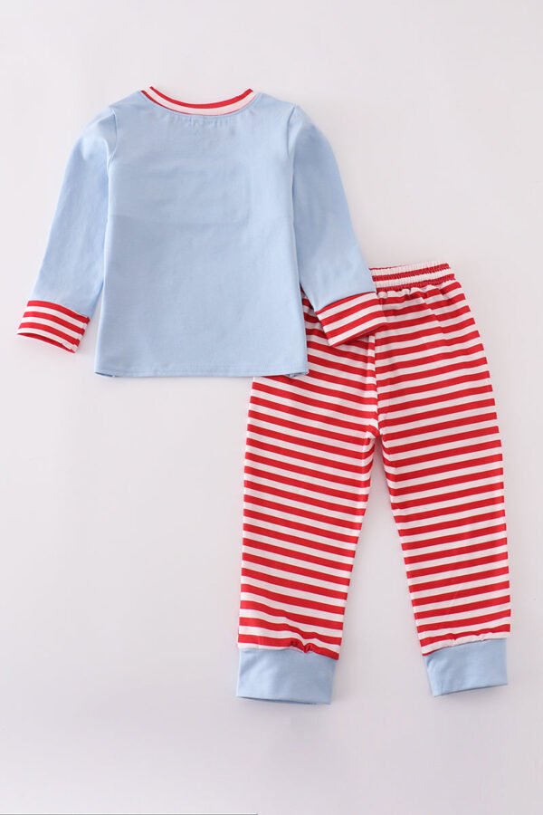 Blue airplane embroidery stripe pants set - Image 5