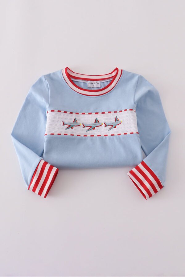 Blue airplane embroidery stripe pants set - Image 6