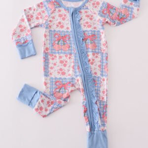 Bowknot checkered bamboo pajamas romper
