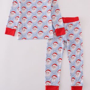 Blue santa claus bamboo pajamas set